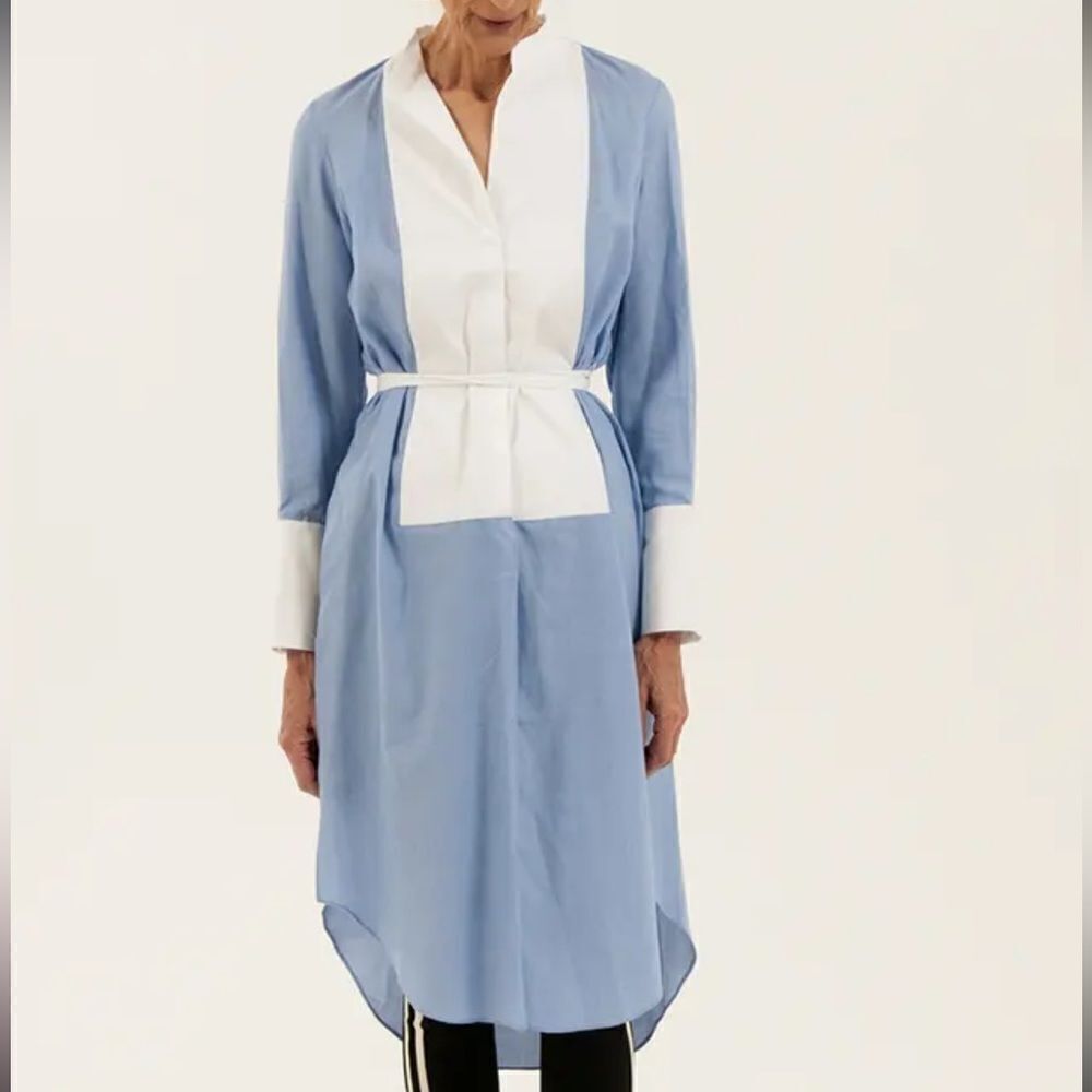 Zara Cotton Midi Shirt Dress Blue Medium EUC